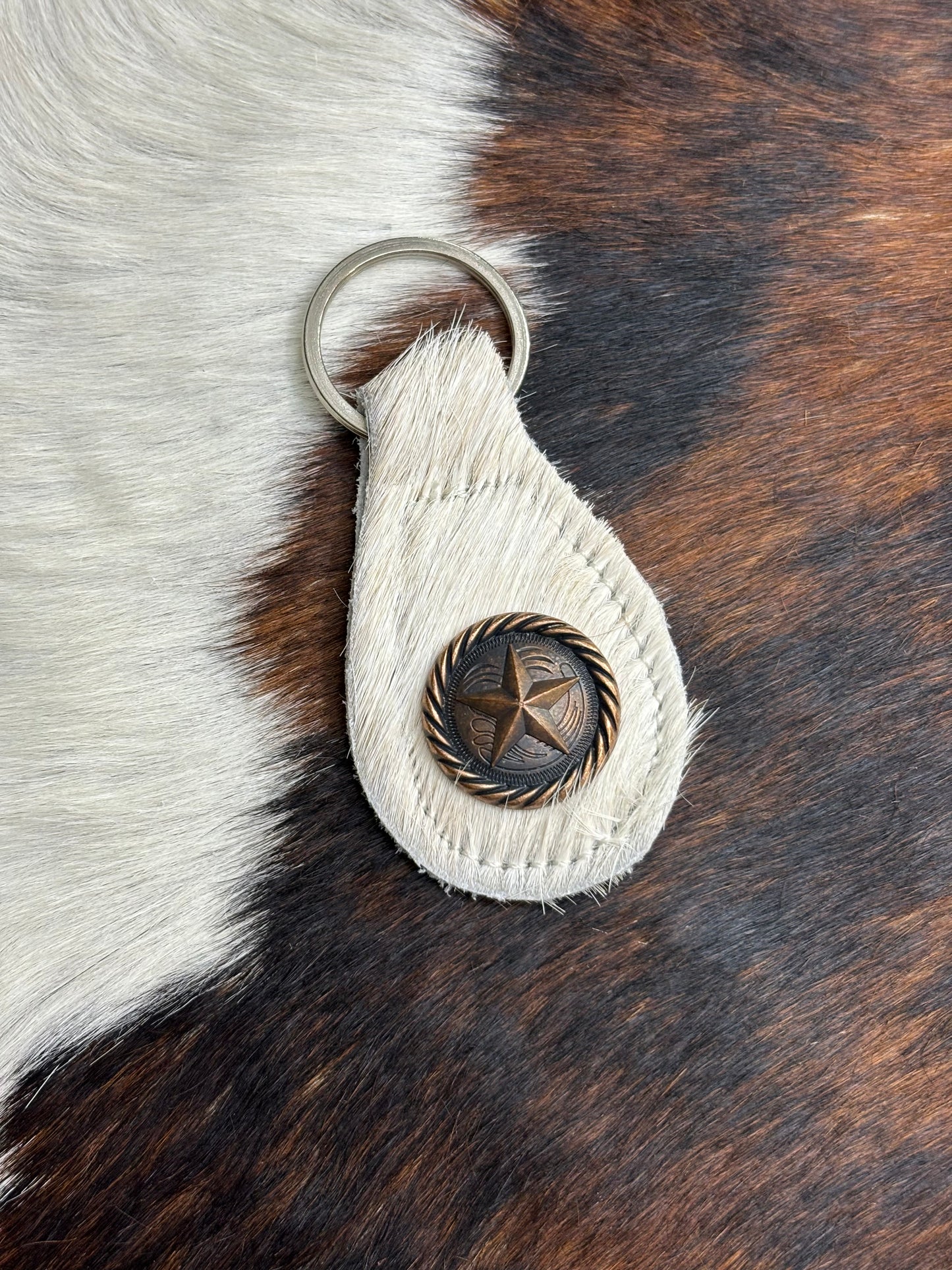 Genuine cowhide & Bronze keychain