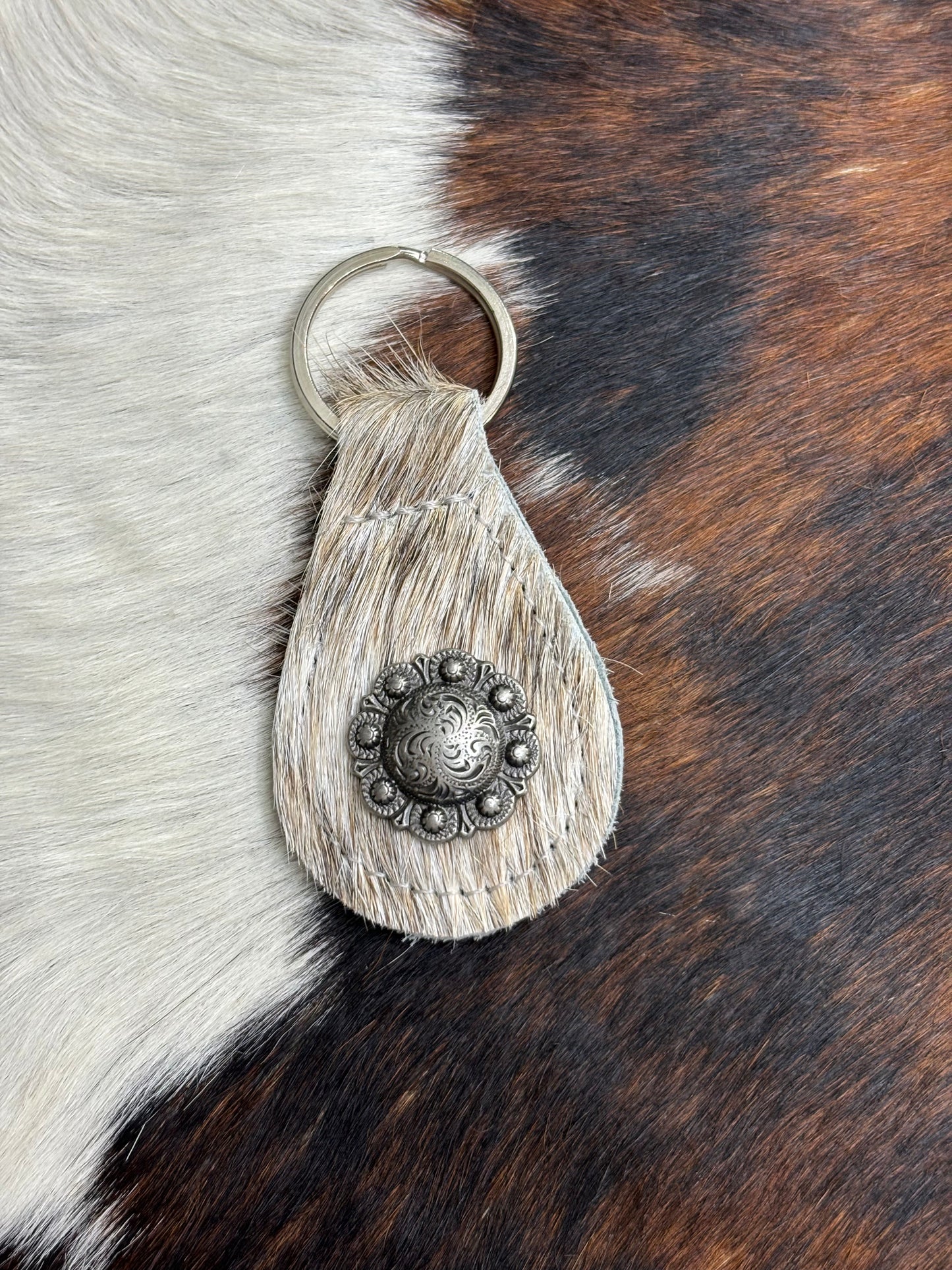 Genuine cowhide & Silver Keychain